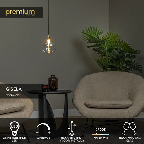 Lucide GISELA - Hanglamp - Ø 16 cm - LED Dimb. - 1x5W 2700K - Transparant | Premium - USP